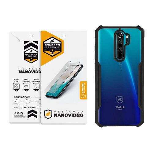 Kit Capa case capinha Dual Shock x e Pelicula Nano Vidro para Xiaomi Redmi Note 8 pro - Gshield