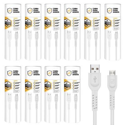 Cabo Dual Shock Micro Usb V8 - Branco - 1,2m - no Atacado - Caixa Fechada 10 Unidades - Gshield
