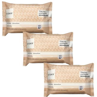 Toalha Lenço Umedecido Demaquilante Aishy Kit c/ 75 Un 3 Pct.