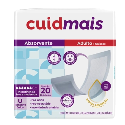 Absorvente Geriátrico Cuidmais Tamanho Único 20 Unidades