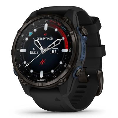 Relógio Garmin Descent Mk3si com Monitor Cardíaco de Pulso e GPS Cinza Carbono DLC Ti Preto EMEA 43mm