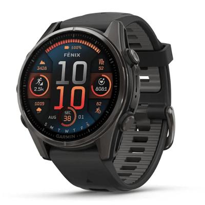 Smartwatch Relógio Garmin Fenix 8S Safira Carbon Gray DLC Titânio com Pulseira de Silicone Preta com Cinza 43mm