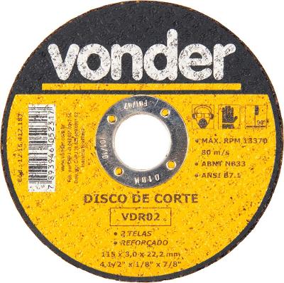 Disco Corte 114,3x3,0x22,22 2 Telas Aço Carbono Vdr0 Vonder