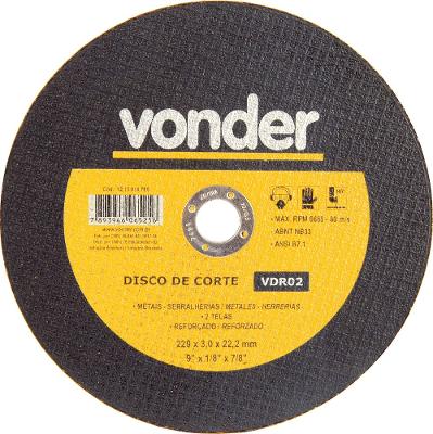 Disco Corte 228,6x3,0x22,22 2 Telas Aço Carbono Vdr0 Vonder