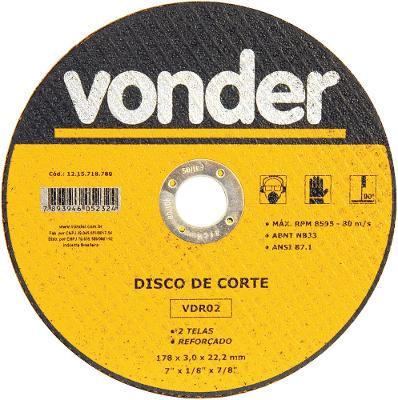 Disco Corte 177,8x3,0x22,22 2 Telas Aço Carbono Vdr0 Vonder