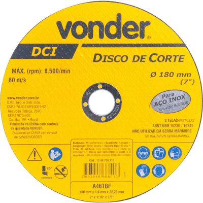 Disco de Corte 180 mm x 1,6 mm x 22,23 mm Dci Inox Vonder