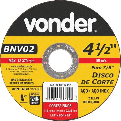 Disco Corte 115,0x1,0x22,23 2 Telas Aço Carbono E In Vonder