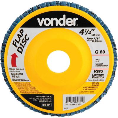 Flap Disc 4.1/2 G60 Costado Pvc Reto Aço Carbono Ino Vonder