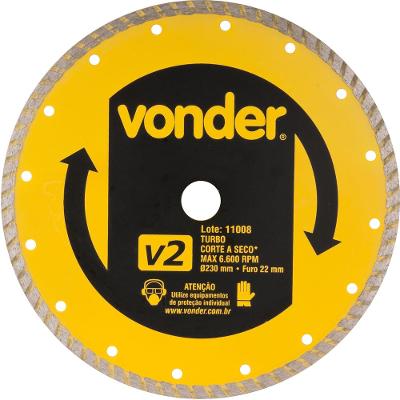 Disco diamantado 230mm turbo furo 22mm v2 Vonder