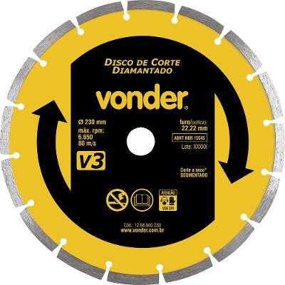 Disco diamantado 230mm segmentado furo 22mm v3 Vonder