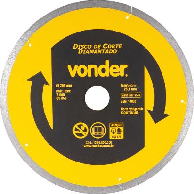 Disco diamantado 200mm contínuo furo 25mm xld Vonder
