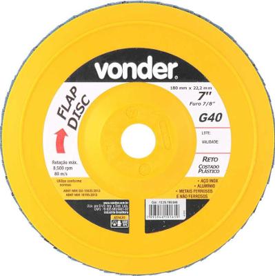 Flap disc 7" g40 costado pvc reto p/ aço carbono inox Vonder