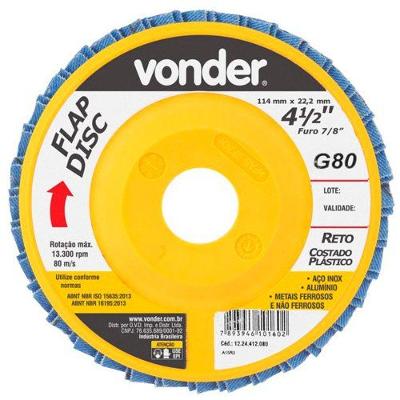Flap disc 4.1/2" g80 costado pvc reto p/ aço carbono e inox