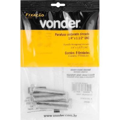 Parafuso Sextavado Zincado 1/4''x1.1/2'' Unc 5 peças Vonder