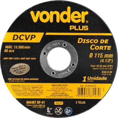Disco de corte 115mm x 16mm x 2223mm DCVP Vonder Plus