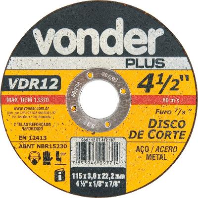 Disco De Corte 114,3x3,0x22,22 2 Telas Para Aço Carbono Vdr1