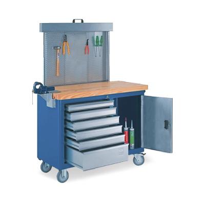 Bancada móvel com Painel perfurado Tampo de pinus 40mm e Suporte para morsa 500BMP CMB