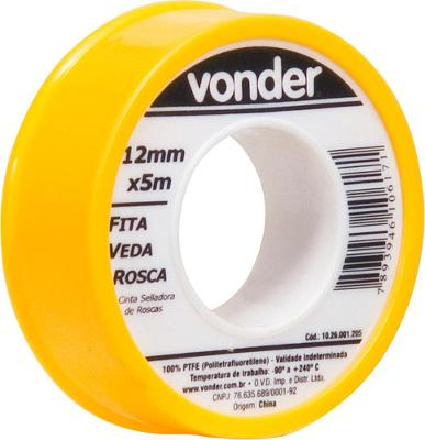 Fita veda rosca 12mmx5m ptfe teflon Vonder