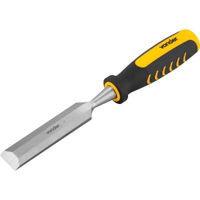 Formão Chanfrado 1" 25,4mm Vonder Aço Carbono Cabo Emborrachado Anatômico PVC 260mm Entalhe Madeira