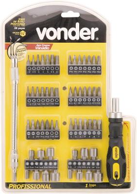Jogo bits ponteiras 1/4" com 58 peças cromo vanádio Vonder
