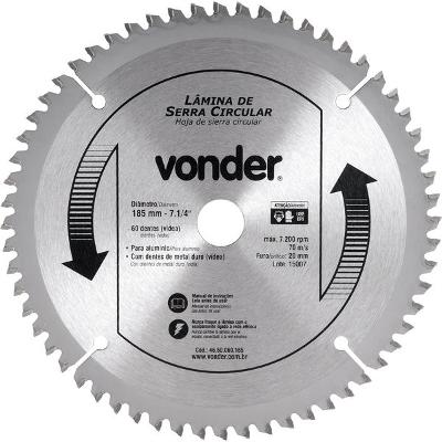 Lâmina Serra Circular Vídea 185x20x2,8mm 60D 7200 Rpm Vonder