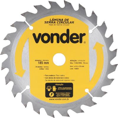Lâmina Serra Circular Vídea 185x20x2,6mm 24D 7200 Rpm Vonder