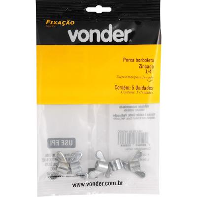 Porca Borboleta Zincada 1/4'' com 5 peças Vonder