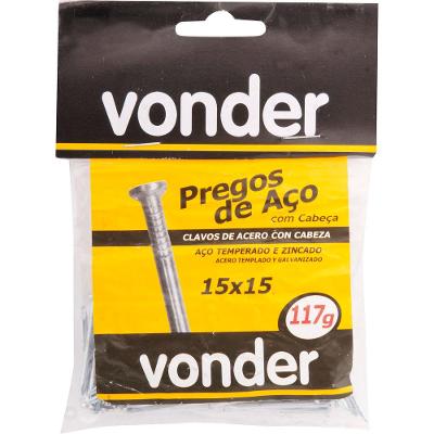 Prego de aço 8x8 com cabeça zincado 100 peças Vonder