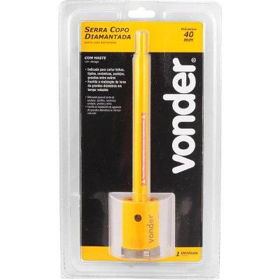 Serra copo diamantada 40mm com haste para alvenaria Vonder