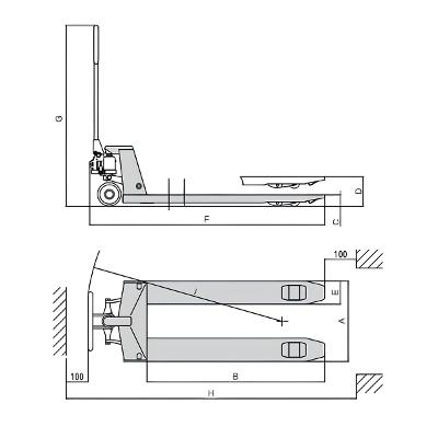 Paleteira  3000Kg 550X1150mm Roda Nylon TP3000E Bovenau