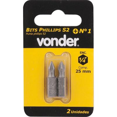 Bits Ponteira Philips 1/4  N.1 3/16x38mm Aço S2 Com 2 Peças