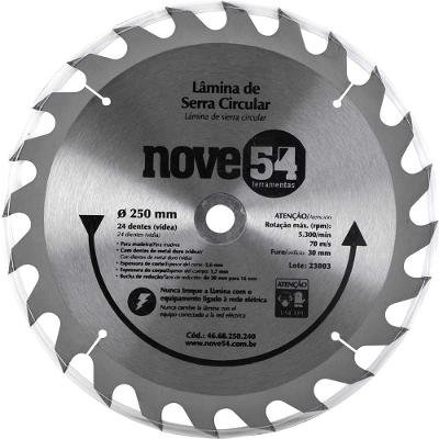 Lâmina de serra circular vídea 250mm 24 dentes Nove54