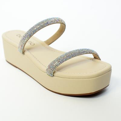 Tamanco Plataforma Beira Rio Tiras Strass Feminino - Creme
