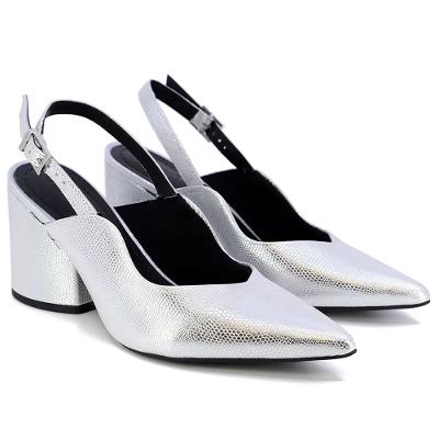 Scarpin Couro Usaflex Slingback Metalizado Feminino - Prata