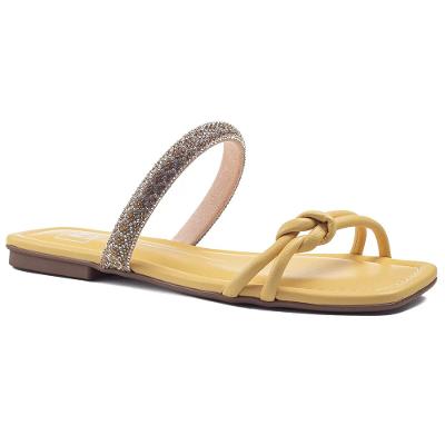 Rasteira Moleca Flat Nó Tira Strass Feminino - Amarelo