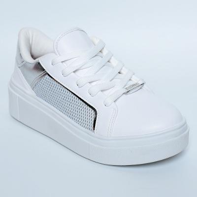 Tênis Vizzano Flatform Tela Gliter Feminino - Branco e Prata