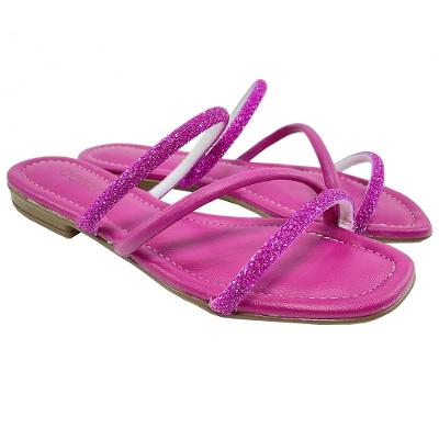 Rasteira Beira Rio Flat Tiras Strass - Pink