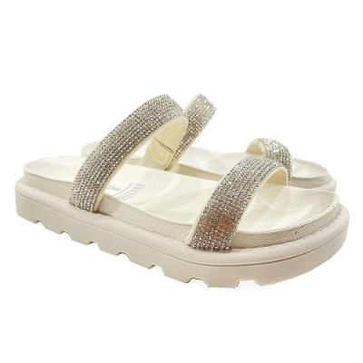 Rasteira Vizzano Flatform Strass Hotfix - Creme