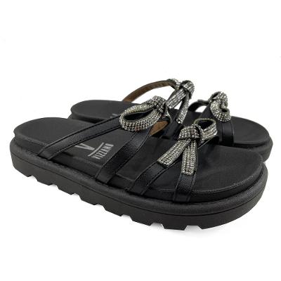 Rasteira Vizzano Flatform Strass Laço - Preto