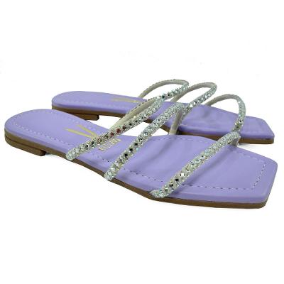 Rasteira Vizzano Tiras Strass Bico Quadrado - Lilás
