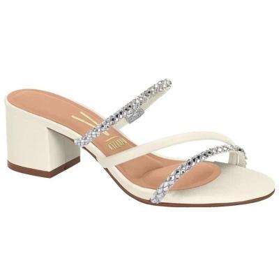 Tamanco Vizzano Salto Bloco Baixo Tiras Strass Feminino - Branco Off