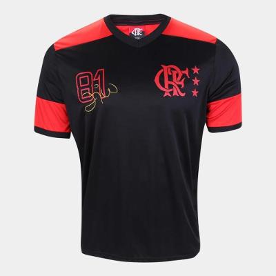 Camiseta Flamengo Retrô Zico Masculina - Preto e Vermelho