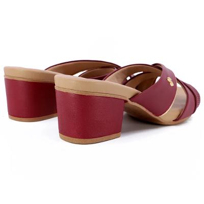 Tamanco Usaflex Salto Bloco Tiras Cruzadas - Vermelho Escuro