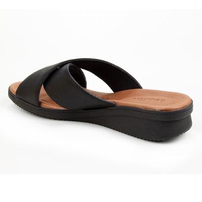 Tamanco Couro Usaflex Tiras Cruzadas Perfuros Feminino - Preto