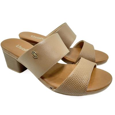 Tamanco Couro Usaflex Salto Bloco Tresse - Caramelo