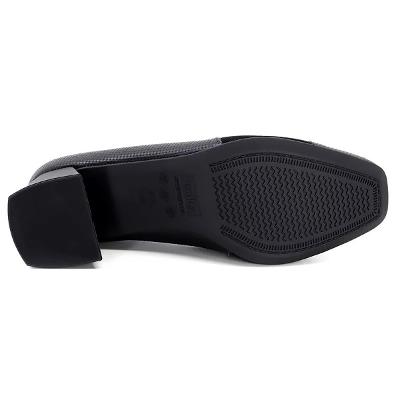 Scarpin Couro Usaflex Salto Bloco Tressê Monograma - Preto