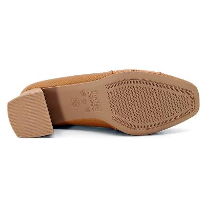 Scarpin Couro Usaflex Salto Bloco Tressê Monograma - Caramelo