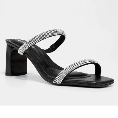 Tamanco Beira Rio Tiras Strass Feminino - Preto