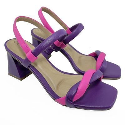 Sandália Beira Rio Tiras Salto Bloco - Violeta e Rosa