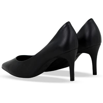 Scarpin Couro Bottero Salto Alto Bico Fino Fosco Feminino - Preto